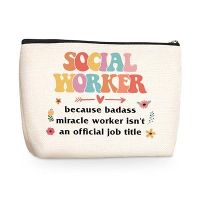 Funny Social Worker Gifts Makeup Bag Appreciation Gifts Cosmetic Travel Bag Social Worker Month Gifts Toiletry Bag for Women Graduation Gifts Skincare Bag Christmas Birthday Gifts for Friend Teacher