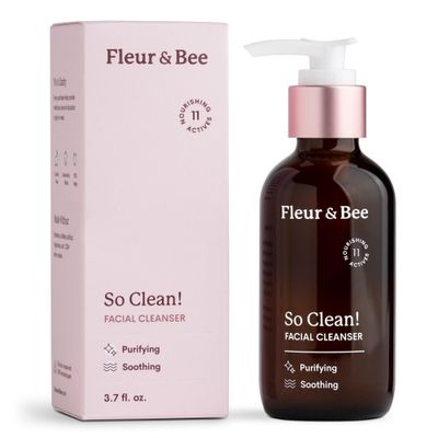 FLEUR &amp; BEE Face Wash | 100% Vegan &amp; Cruelty Free | Non Drying, Gentle, Daily Use | Dermatologist Tested Facial Cleanser with Natural and Organic Ingredients | So Clean (3.7 Fl Oz)