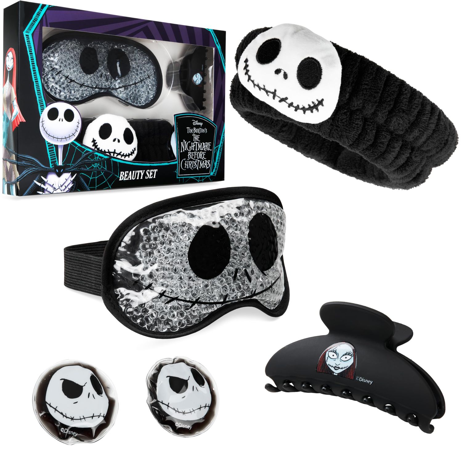 Disney Stitch Cooling Eye Mask &amp; Beauty Accessories Set with Claw Clip Skincare Headband Cooling Eye Pads, Pampering Beauty Gifts for Women (Black)