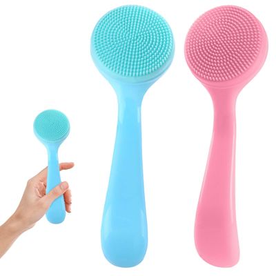 COMNICO 2 Pack Facial Cleansing Brush Silicone Soft Manual Face Massager Brush Skin Scrubbers Scrub Pads Deep Cleanser for Exfoliating Makeup Residues (Blue &amp; Pink)