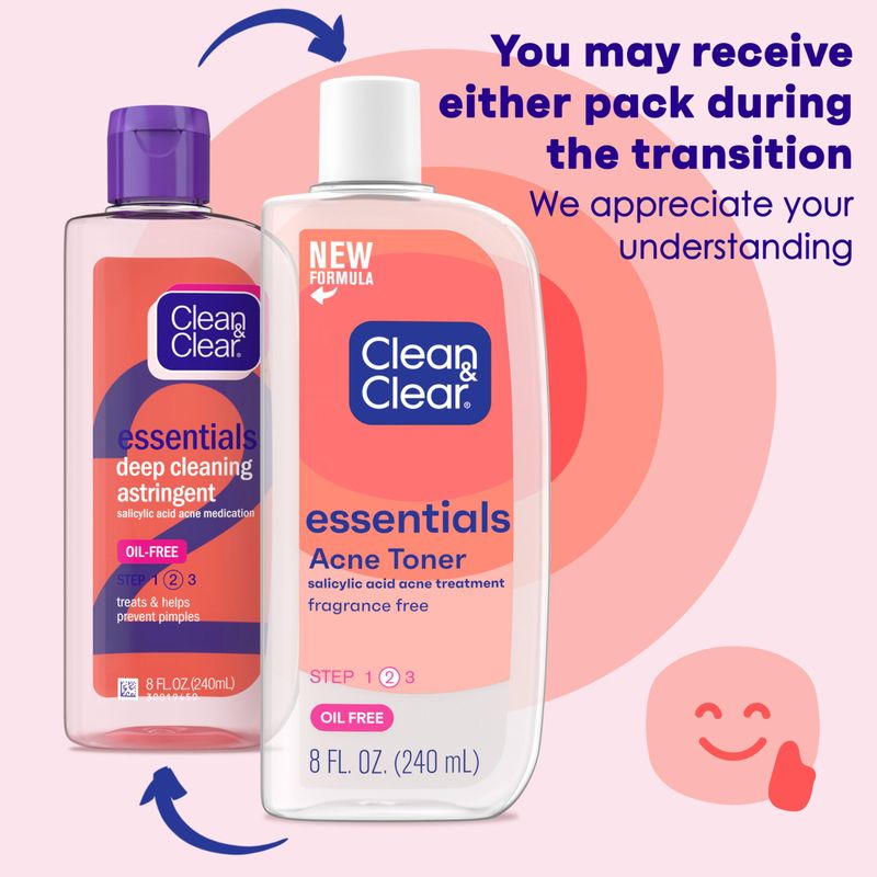 Clean &amp; Clear Essentials Oil-Free Deep Cleaning Face Astringent with 2% Salicylic Acid Acne Medication for All Skin Types, Facial Astringent to Treat &amp; Help Prevent Pimples, 8 fl. oz