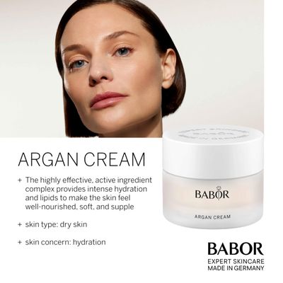 BABOR Argan Cream, Rich Moisturizer for Dry Skin, Infused with Lipids to Deeply Nourish, Enriched with Cocoa Butter to Provide Intense Hydration, Leaving Skin Soft & Supple, 1.7 oz