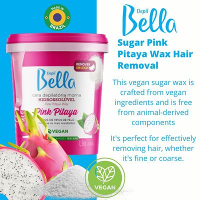 Depil Bella Brazilian Paste Full Body Sugar Wax Pink Pitaya | Hair Removal for Professional or Personal Use | 100% Natural, Vegan, Organic | For All Skin Types | 2.87lbs