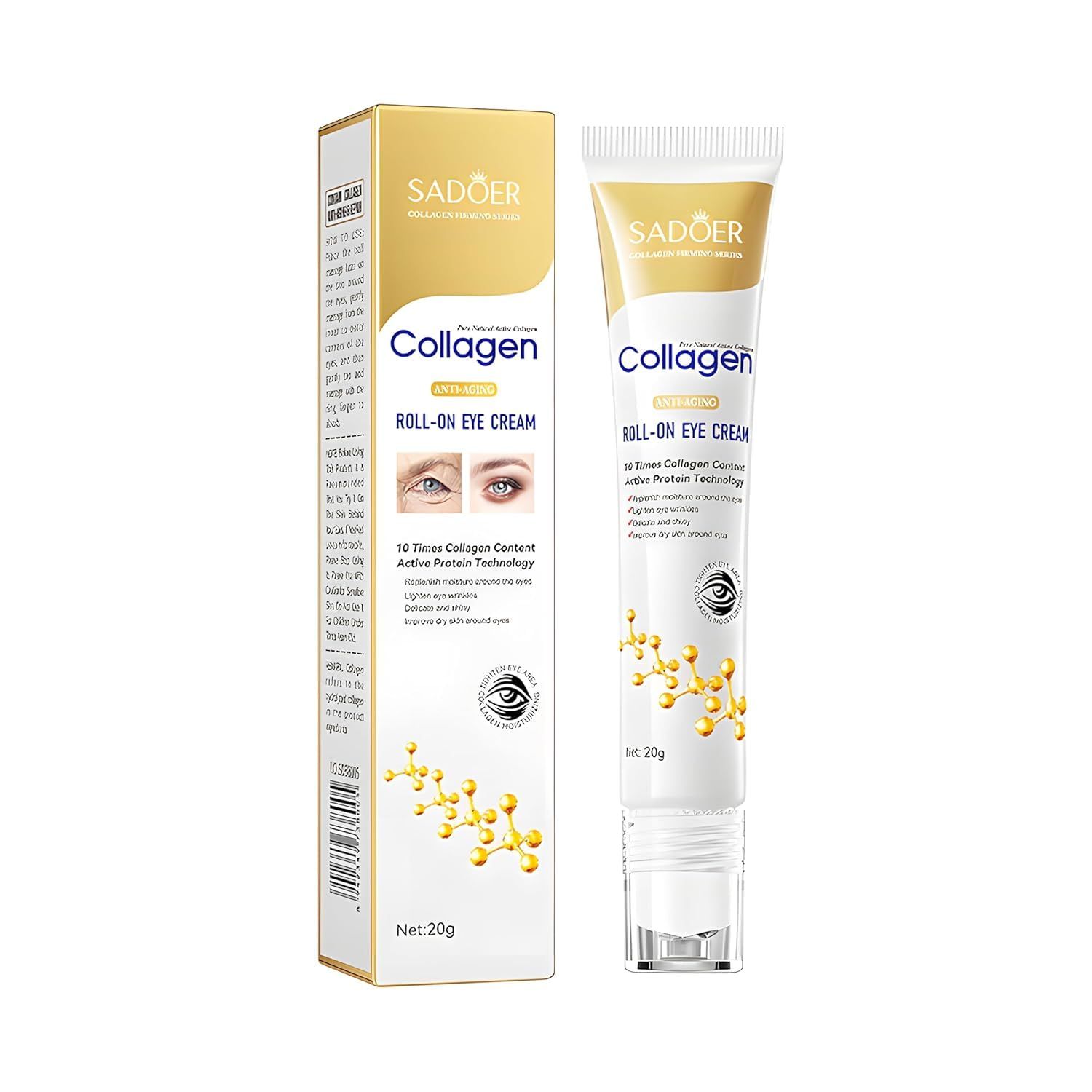 Age Correcting Eye Cream, Anti-Aging Hyaluronic Acid, Collagen &amp; Caffeine Reduce Wrinkles, Dark Circles &amp; Under Eye Puffiness, Lift, Firm &amp; Brighten Eyes, Ice Roller For Under Eye Bags And Puffy Eyes