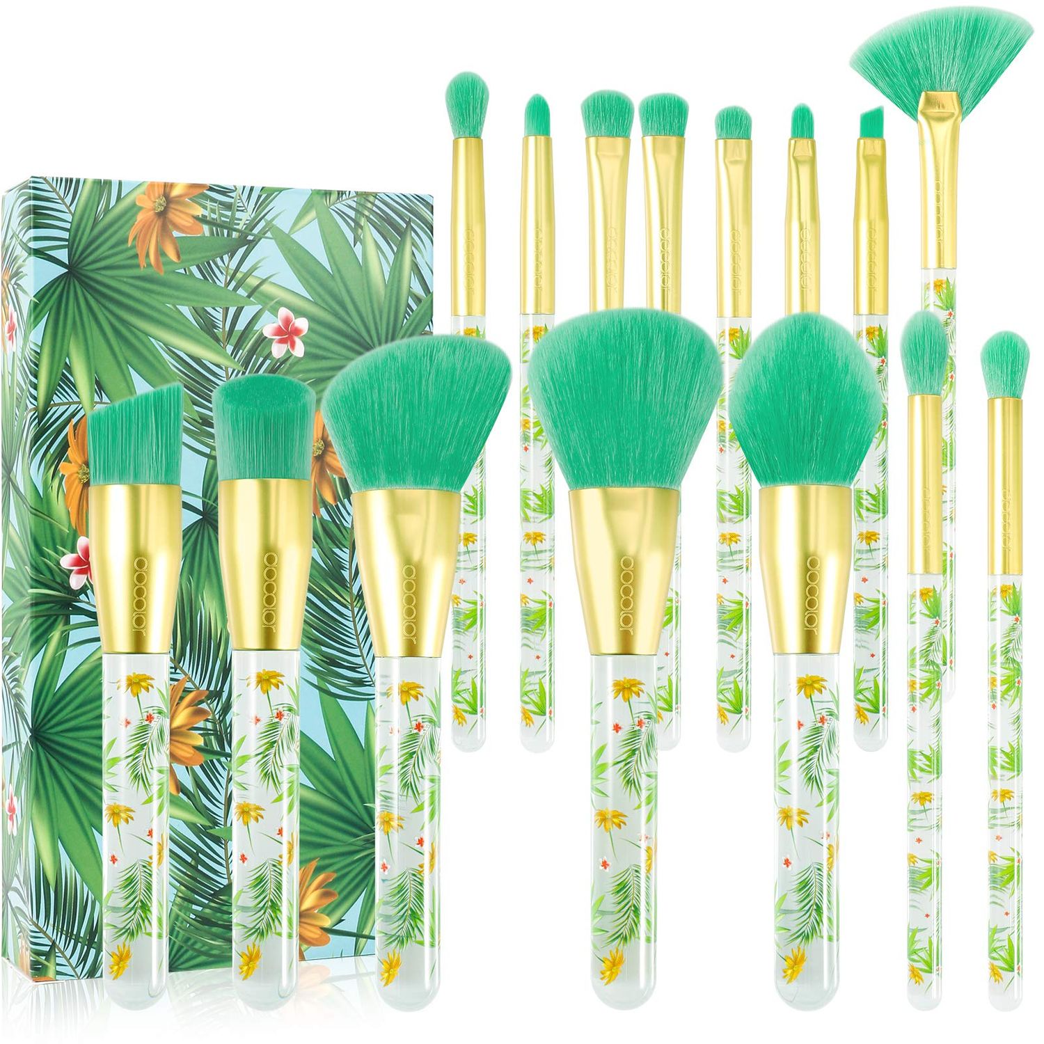 Docolor Makeup Brushes Professional 14Pcs Tropical Makeup Brush Set Premium Gift Synthetic Kabuki Foundation Blending Contour Face Powder Mineral Eyeshadow Make Up Brush Set