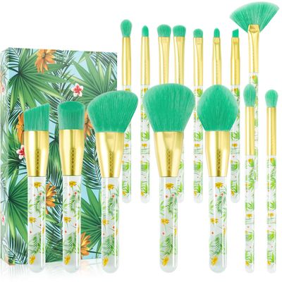 Docolor Makeup Brushes Professional 14Pcs Tropical Makeup Brush Set Premium Gift Synthetic Kabuki Foundation Blending Contour Face Powder Mineral Eyeshadow Make Up Brush Set