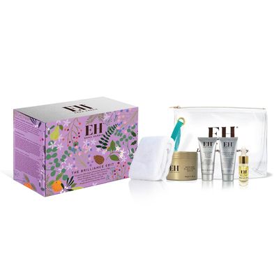 Emma Hardie Brilliance Holiday Gift Set with Moringa Cleansing Balm, Reusable Cleansing Cloths, Vitamin C Cream, Purifying Pink Clay Mask and Brilliance Facial Oil, With Cosmetic Bag, Travel Size