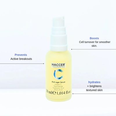 Haccer Anti-Age Serum - Wrinkle Reduction, Skin Firming & Hydration Elasticity Boost with Hyaluronic Acid,Vitamin C & Peptides - Paraben-Free Tested Anti-Wrinkle Serum Youthful Skin 50ml