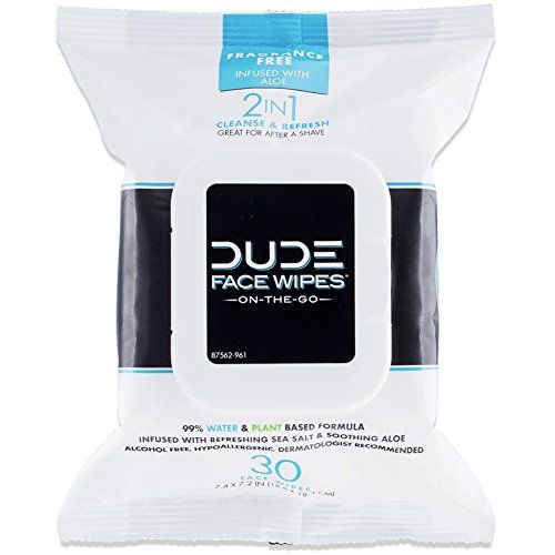 DUDE Wipes - 30 Unscented Face &amp; Body Wipes with Sea Salt &amp; Aloe - Alcohol Free Hypoallergenic Cleansing Wipes