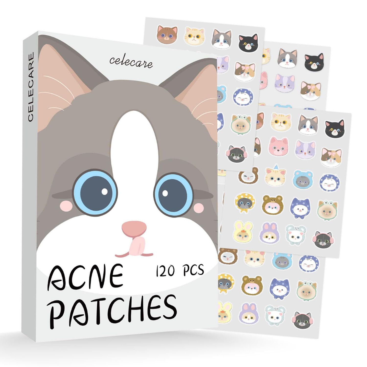 CELECARE,Pimple Patches,Acne Patches,Pimple Patches for Face, Cute Stickers,Salicylic Acid &amp; Tea Tree, 120 Hydrocolloid Dots in 20 Colors for Face,Cute Cat Pimple Stickers