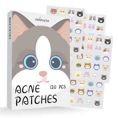 CELECARE,Pimple Patches,Acne Patches,Pimple Patches for Face, Cute Stickers,Salicylic Acid &amp; Tea Tree, 120 Hydrocolloid Dots in 20 Colors for Face,Cute Cat Pimple Stickers