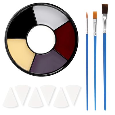 6 Colors Face Body Paint + 6pcs Sponge + 3pcs Brush, Full CoverageSkin FriendlyLong Lasting, Professional Paint Makeup Product For Halloween/Masquerade/Cosplay/Movie Makeup