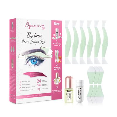 Beauty7 Hair Removal Kit, Eyebrow Wax Strips Kit Facial Wax Strips 24 Strips with Pearl Powder Essential Oil for Sensitive All Skin Types Women