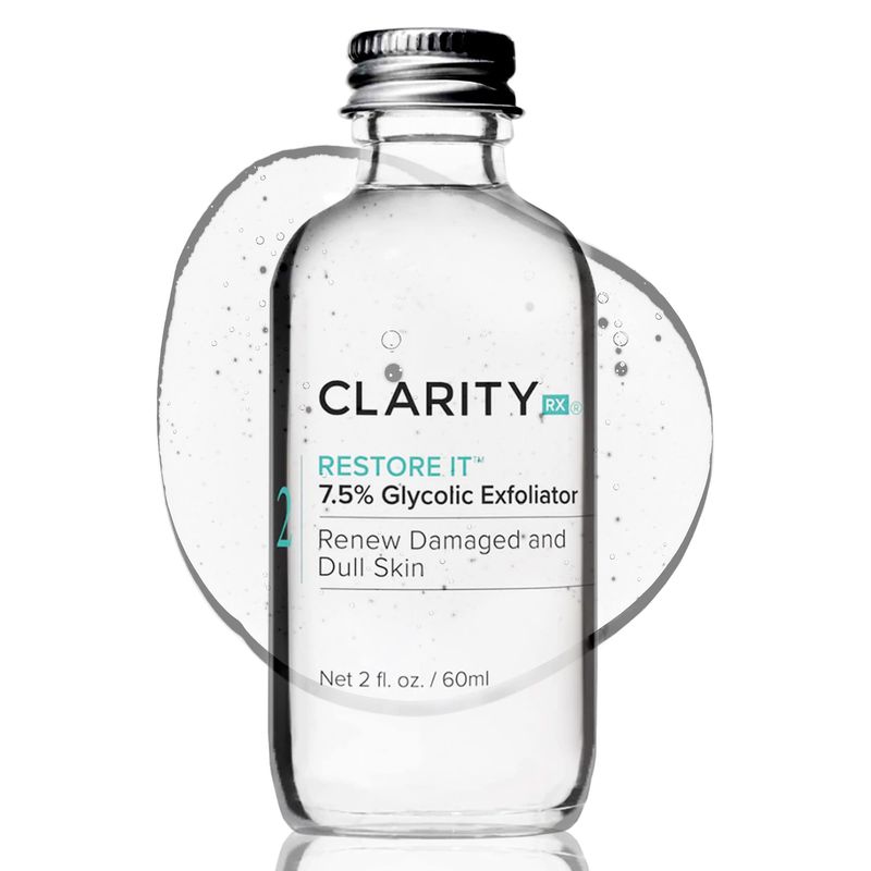 ClarityRx Restore It 7.5% Glycolic Acid Face Serum, Plant Based Exfoliating Treatment, Paraben Free, Natural Skin Care (2 fl oz)