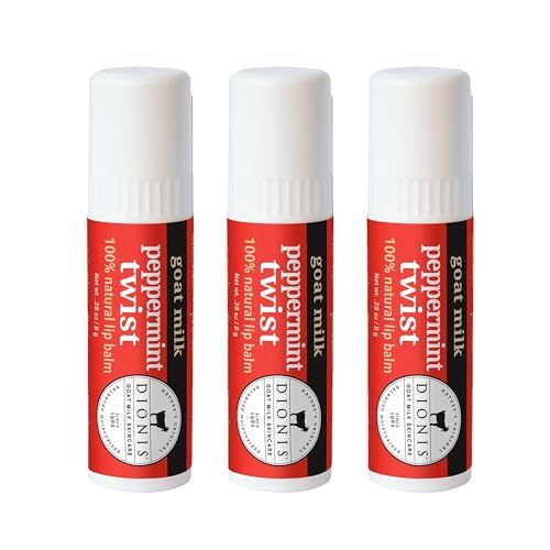 Dionis Goat Milk Skincare Peppermint Twist Holiday Lip Balm Gift Set - Beeswax, Shea Butter &amp; Coconut Oil Lip Care Products Made in The USA - Cruelty Free Lip Moisturizer for Chapped Lips, 0.28oz 3Pk