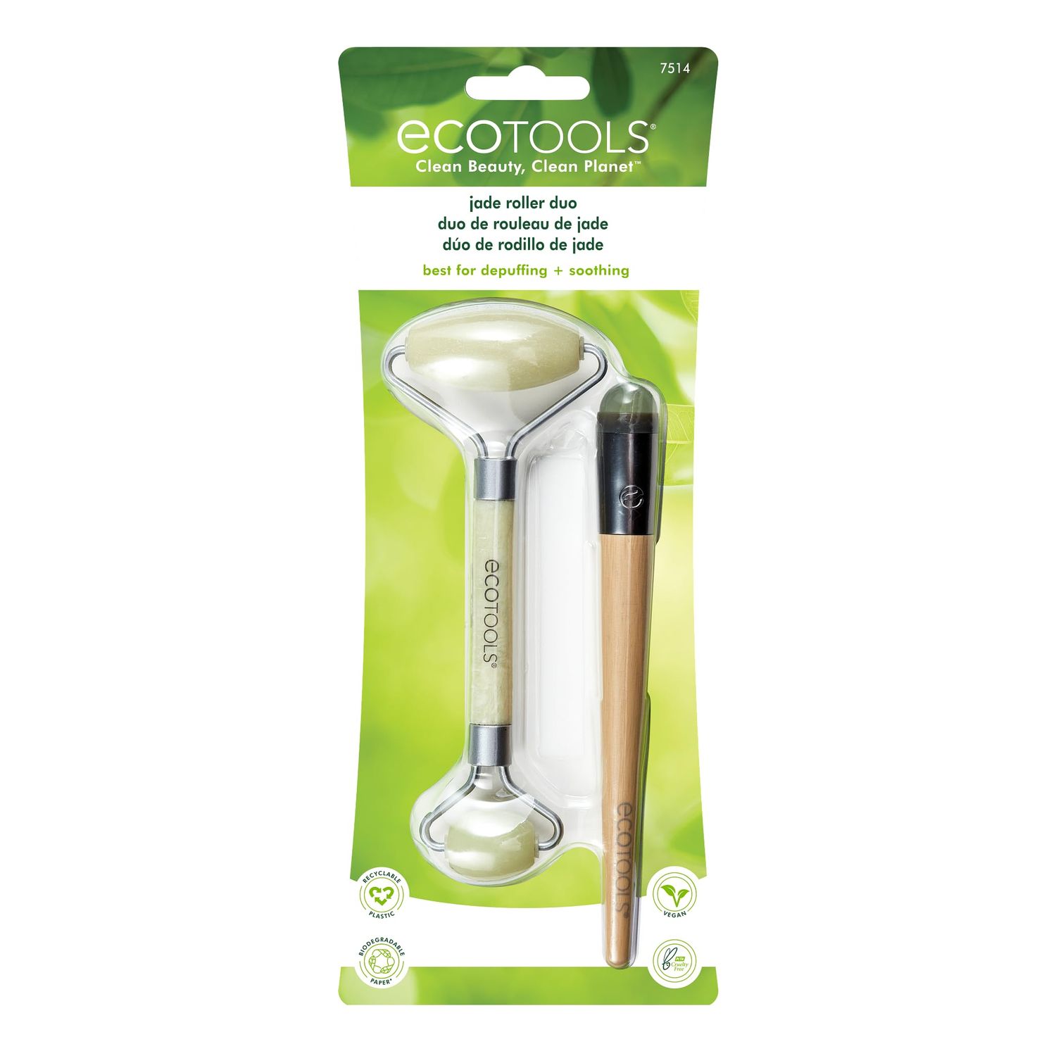 EcoTools Beauty Skin Care Tool Jade Facial Roller and Eye Roller Duo, Face Roller and Massager, Skincare and Sculpting Tool, Reduces Under Eye Puffiness and Dark Circles, 2 Piece Set