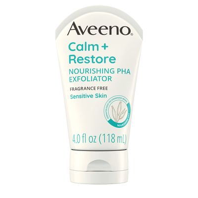 Aveeno Calm + Restore Nourishing PHA Facial Exfoliator Daily for Sensitive Skin, Fragrance-Free &amp; Non-Abrasive Oat Formula to Gently Exfoliate &amp; Cleanse Skin, Hypoallergenic, 4 fl. oz