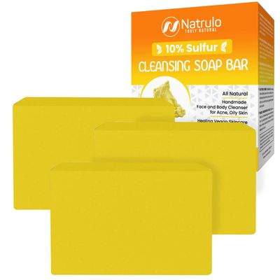 10% Sulfur Soap Cleansing Bar for Face &amp; Body - All Natural Facial Cleanser for Acne, Oily Skin - Healing Skincare Blend of Lemongrass, Tea Tree Essential Oil, Vitamin E, Coconut Milk - Made in USA