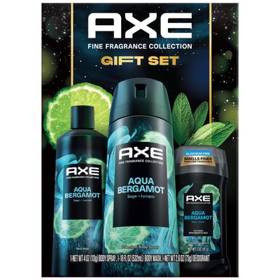 AXE Aqua Bergamot Gift Set for Men - Mens Body Wash, Body Spray &amp; Deodorant, Fine Fragrances Collection, Sage &amp; Juniper (3 Piece Set)