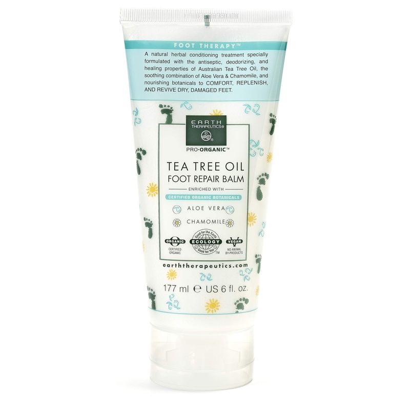 Earth Therapeutics Tea Tree Oil Foot Balm - Australian Tea Tree Oil w/Aloe Vera &amp; Chamomile - Hydrates, Softens &amp; Conditions Dry Cracked Feet, Heel and Calluses - Soothe Irritated Skin - 6 Ounces