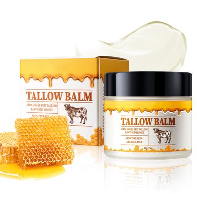 Beef Tallow for Skin, Premium Beef Tallow and Honey Balm, Natural Tallow Moisturizer for Face &amp; Body, Whipped Beef Tallow Lotion for Skin Care, 2 oz (Beef tallow and honey balm)