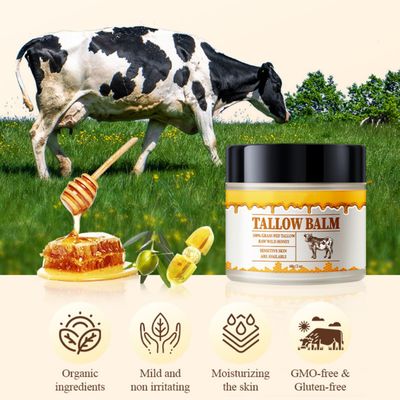 Beef Tallow for Skin, Premium Beef Tallow and Honey Balm, Natural Tallow Moisturizer for Face &amp; Body, Whipped Beef Tallow Lotion for Skin Care, 2 oz (Beef tallow and honey balm)