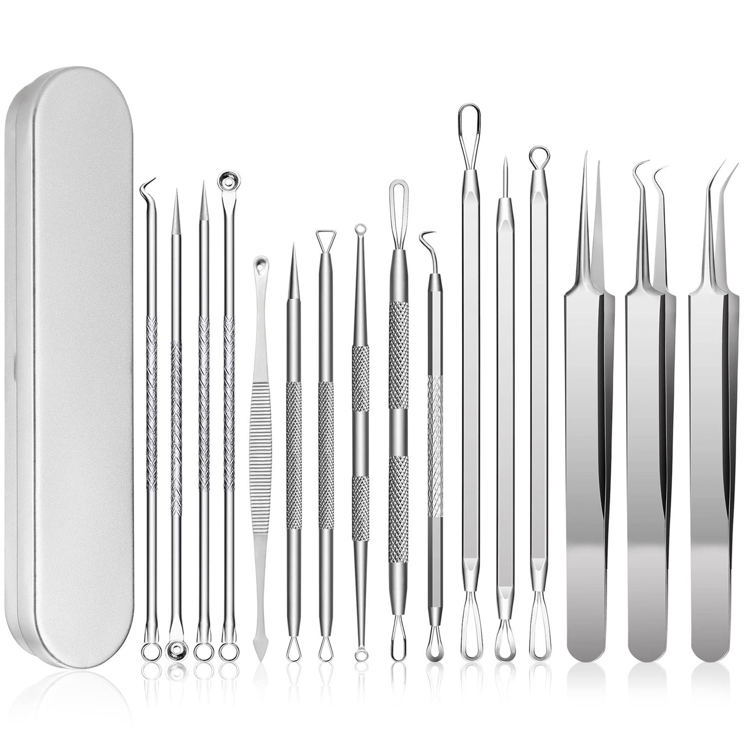Blackhead Remover, Pimple Popper Tool kit, Blemish ,Whitehead, Acne and Zit Removal, Pimple Extractor Tools with Metal Case