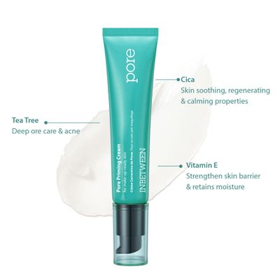 Blithe Inbetween Pore Priming Cream Matte Primer for Oily Skin Control, Calming Mugwort Cica &amp; Green Tea Extract for Blemish Relief, Korean Makeup Pore Minimizer Primer with Mattifying Finish 1 Fl Oz
