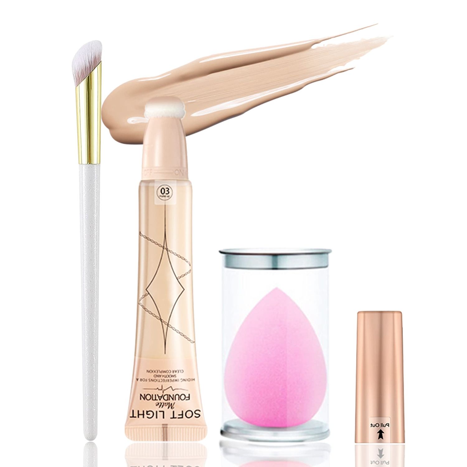 Air Cushion Foundation Beauty Wand Kit,Long-lasting Waterproof Matte Concealer Foundation Cream,Cover Face Pores Spots Silky Breathable Foundation Stick,Christmas Makeup Gift Set for Women-03Natural