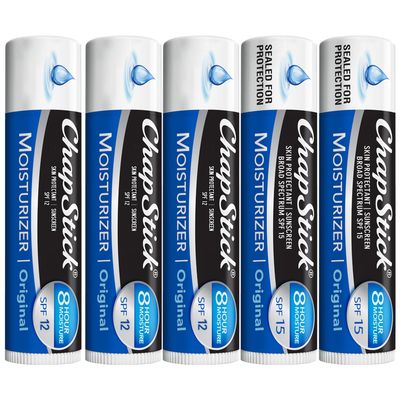 ChapStick Moisturizer 2-in-1 Lipcare 5-Pack (3 SPF 12, 2 SPF 15) - Original Lip Balm with Broad Spectrum SPF, Aloe &amp; Vitamin E, 0.15 Oz Ea
