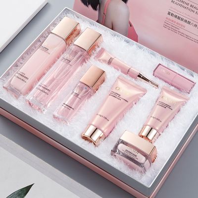 8-Pcs Skincare Set Anti Aging Skin Daily Care Routine Kit with Vitamin C and Peptides Facial Cleanser Eye Mask Toner Serum Eye Cream Lotion Cream Lady Cream Lipstick Gifts Sets for Valentine&#39;s Day