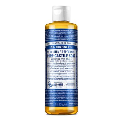Dr. Bronner&#39;s - Pure-Castile Liquid Soap (Peppermint, 8 ounce) - Made with Organic Oils, 18-in-1 Uses: Face, Body, Hair, Laundry, Pets and Dishes, Concentrated, Vegan, Non-GMO