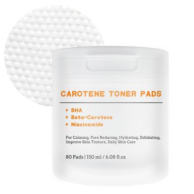 80 Pads Carotene Toner Pads with Niacinamide for Calming | Exfoliating Pads with BHA for Pore Reducing Hydrating | Dead Skin &amp; Blackheads | Improve Skin Texture| Toner Pads Korean (6.08 oz, Carotene)
