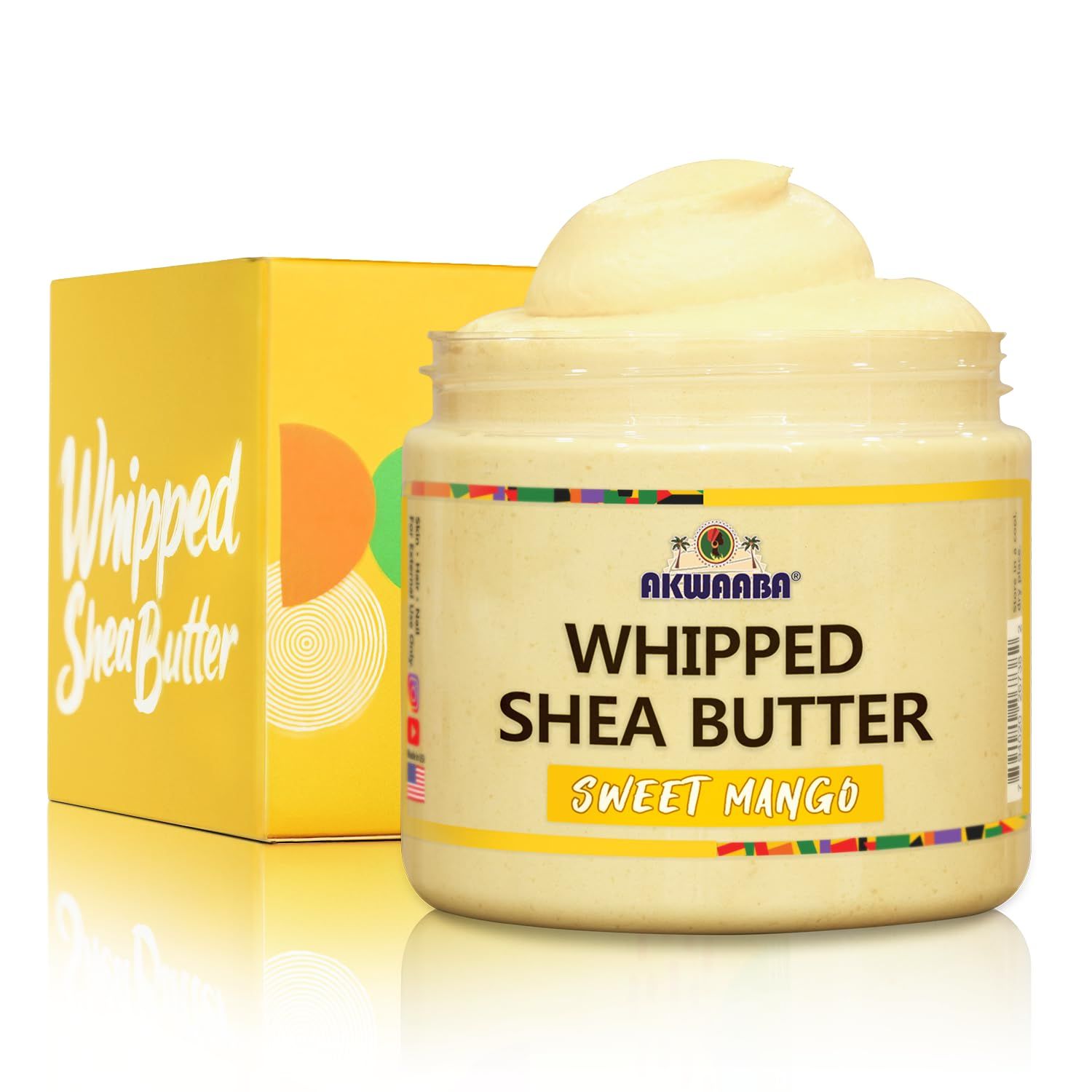 AKWAABA Whipped Shea Butter (Sweet Mango) - Nourishes, Moisturizes &amp; Soothes | Pure Shea Butter | No Dyes &amp; Parabens | 12 oz / 340 g