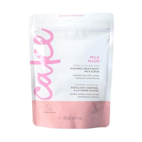 Cake Beauty Milk Made Vegan Body Sugar Scrub- Shea Butter, Candied Oat Milk &amp; Marshmallow Root Extract - Gentle Exfoliating Hand, Leg, Foot &amp; Body Sugar Soap Scrub &amp; Moisturizing Shower Wash for Women