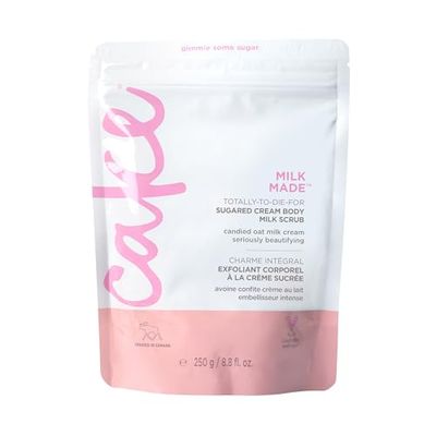 Cake Beauty Milk Made Vegan Body Sugar Scrub- Shea Butter, Candied Oat Milk &amp; Marshmallow Root Extract - Gentle Exfoliating Hand, Leg, Foot &amp; Body Sugar Soap Scrub &amp; Moisturizing Shower Wash for Women