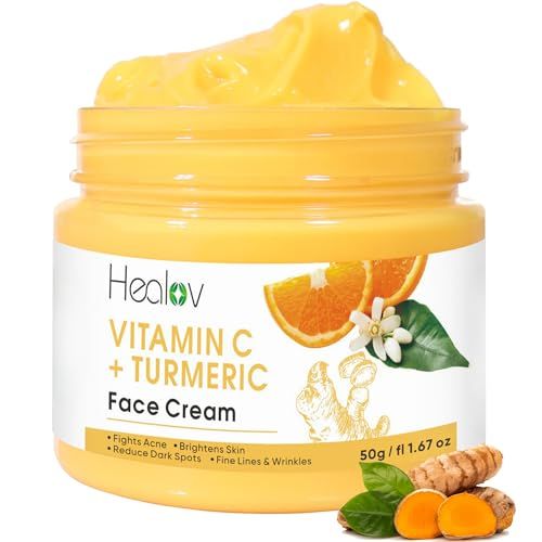 Healov Turmeric Face Cream for Dark Spots - Natural Turmeric Skin Brightening Lotion for Face &amp; Body - Cleanse Skin, Fight Acne, Even Tone, Clear Scars, Sun Damage, &amp; Hyperpigmentation - 50g / 1.67oz