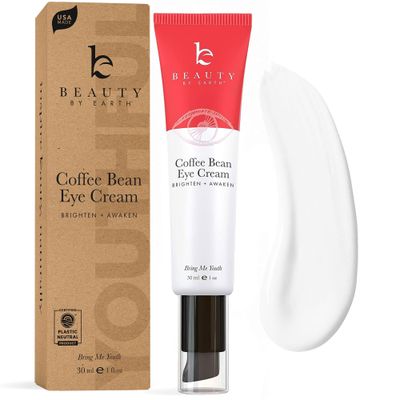 Beauty by Earth Caffeine Eye Cream for Puffiness &amp; Bags Under Eyes - USA Made with Natural &amp; Organic Ingredients, Under Eye Cream for Dark Circles with Glycerin &amp; Vitamin E, Brightens &amp; Refreshes
