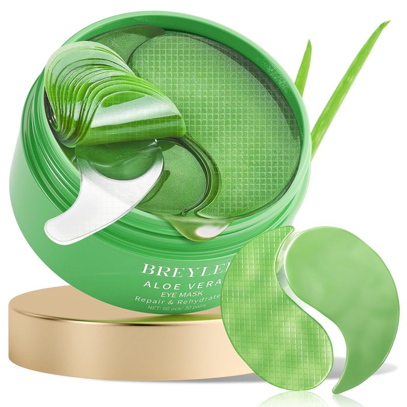 BREYLEE Aloe Vera Eye Masks- 60 Pcs - Puffy Eyes and Dark Circles Treatments - Look Younger and Reduce Wrinkles and Fine Lines Undereye, Improve and Firm eye Skin - Pure Natural Material Extraction