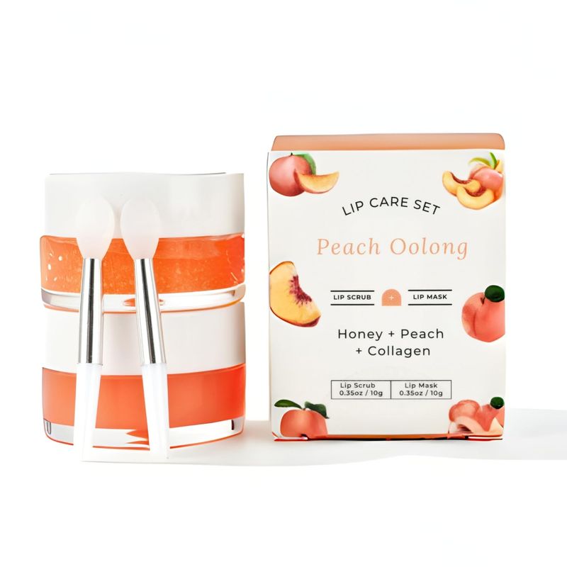 Benatu Lip Sleeping Mask &amp; Sugar Exfoliator Scrub Set, Hydrating Overnight Plumper &amp; Moisturizer Care Gift for Women with Silicone Applicators for Cracked &amp; Dry Lips (Peach Oolong)