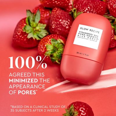 Glow Recipe Strawberry BHA Pore-Smooth Blur Drops - Silicone-Free, Oil-Free - BHA Primer Face Makeup Pore Minimizer - Antioxidant Face Serum for Women - Pore Reducer for Hydrating, Glowing Skin (30ml)