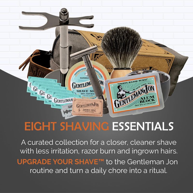 Gentleman Jon Deluxe Vintage Wet Shave Grooming Set for Men - Safety Razor, Brush, Alum Block, Soap, Bowl, Blades, Stand &amp; Dopp Kit