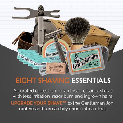 Gentleman Jon Deluxe Vintage Wet Shave Grooming Set for Men - Safety Razor, Brush, Alum Block, Soap, Bowl, Blades, Stand &amp; Dopp Kit