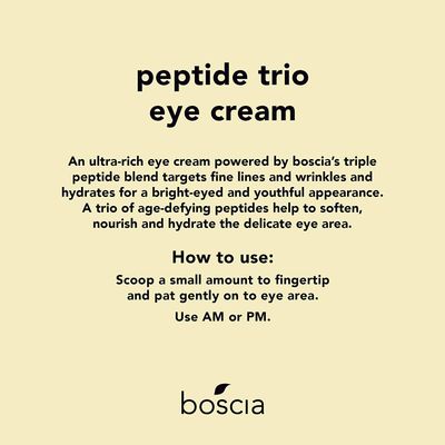 boscia Peptide Trio Eye Cream - Vegan, Cruelty-Free, Natural Skin Care - Age-Defying Eye Cream with Peptide Blend and Organic Botanical Oils - With Hyaluronic Acid - For All Skin Types - 0.51 Fl Oz