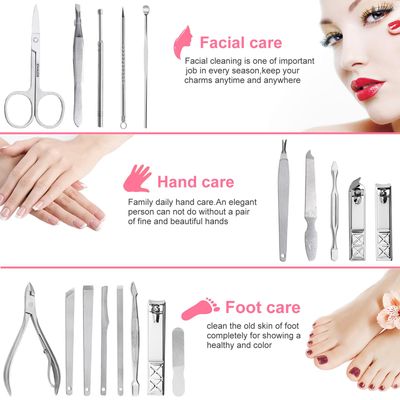 Gift for Women/Men,Nail Care kit Manicure Grooming Set with Travel Case - Yougai 18 Piece Stainless Steel Manicure Kit (Pink)