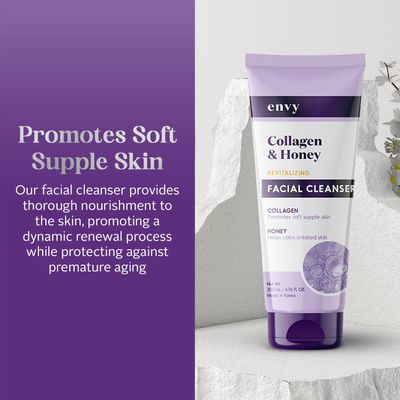 Envy Facial Cleanser with Collagen & Honey - Reduces Fine Lines, Wrinkles & Hydrates Skin - Clean, Cruelty-Free Korean Skin Care for All Skin Types - Dermatologist Tested - 6.76 oz