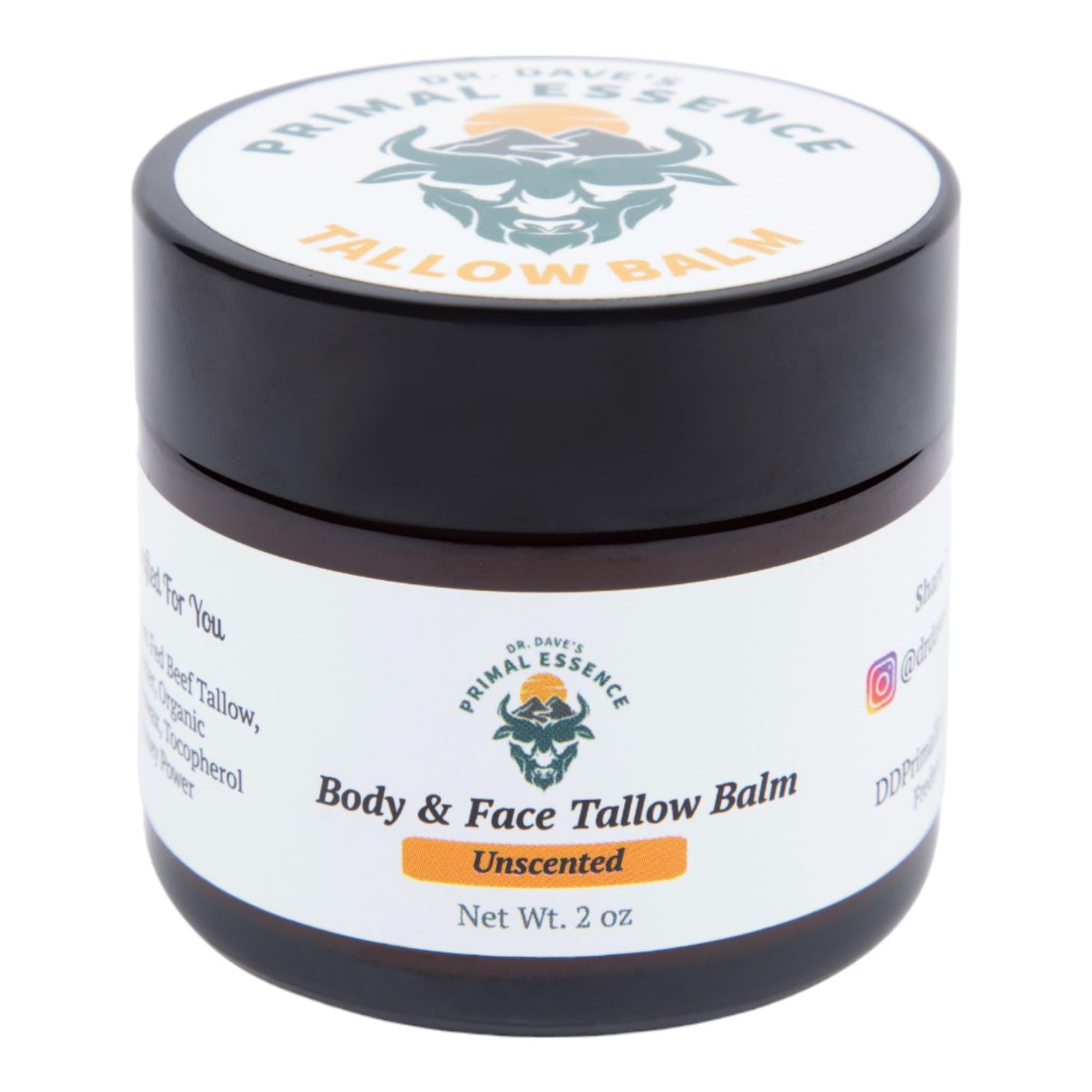 Dr. Dave&#39;s Primal Essence Grass Fed Beef Tallow for Skin - Tallow Balm with Shea Butter, Organic Jojoba Oil, Honey, and Beeswax - Beef Tallow Moisturizer for Face and Body - Unscented, 2 oz