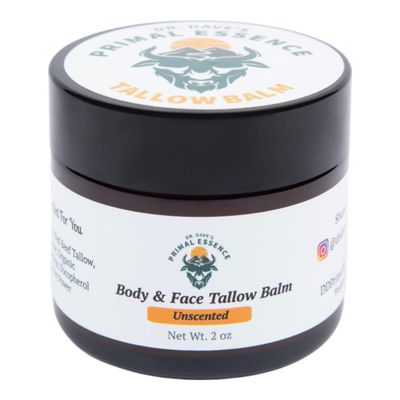 Dr. Dave&#39;s Primal Essence Grass Fed Beef Tallow for Skin - Tallow Balm with Shea Butter, Organic Jojoba Oil, Honey, and Beeswax - Beef Tallow Moisturizer for Face and Body - Unscented, 2 oz