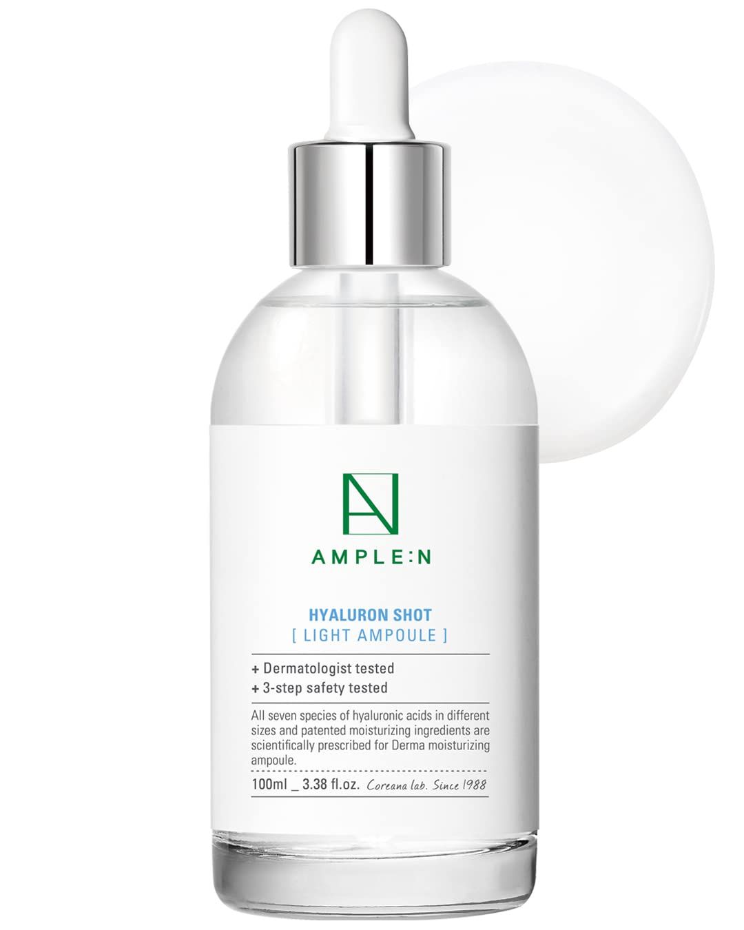 AMPLE:N Hyaluron Shot Light Serum - Hyaluronic Acid Moisturizing Serum - Hydrate Oily and Combination Skin and Restore Vitality - Plumping, Refreshing, Anti Aging Serum, 3.38 fl.oz.