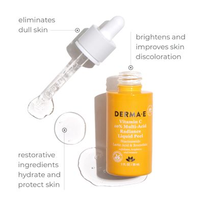DERMA E Vitamin C 10% Multi-Acid Radiance Liquid Peel - Exfoliating and Brightening Skin Care Treatment with Niacinamide, Lactic Acid and Bromelain - For Uneven Tone and Discoloration, 1 Fl Oz